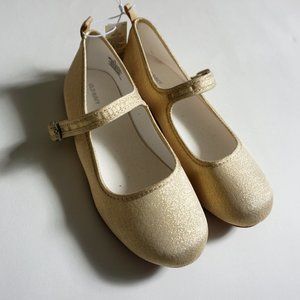 OLD NAVY Girls Gold Fabric Ballet Mary Janes Flat Shoes Size 5 / women’s 7